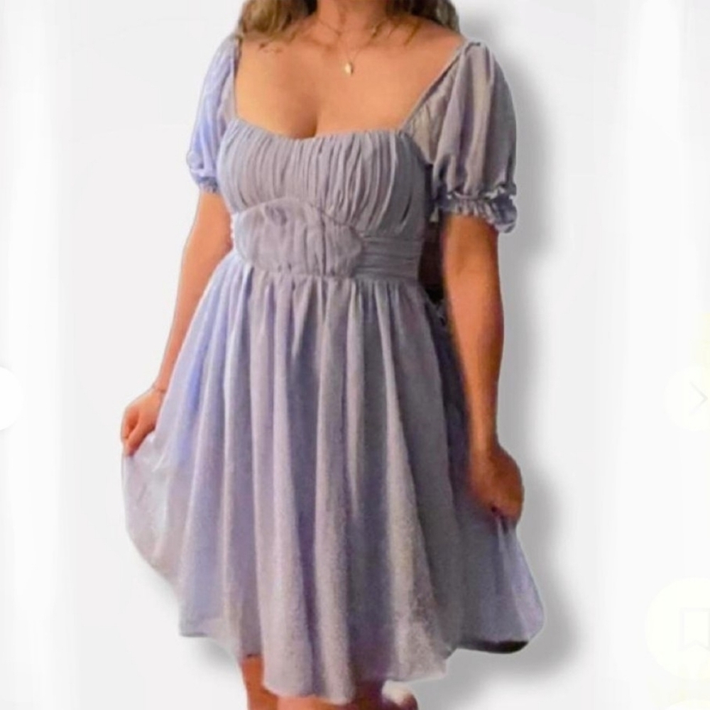 Abercrombie & Fitch Lavender Puff-Sleeve Mini Dress - Picture 2 of 7